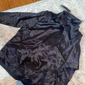 New with tags shoulder padded black satin button down